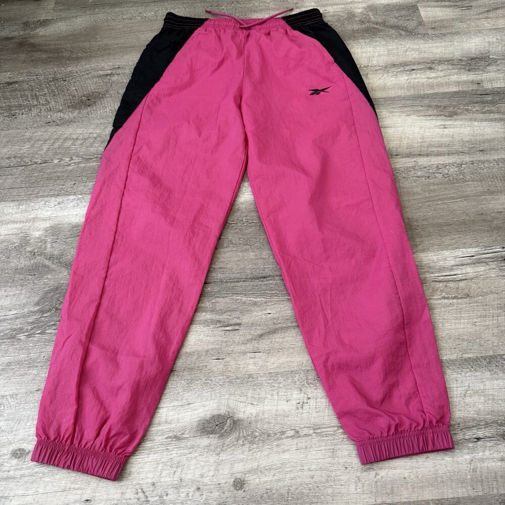 Reebok Woven Track Pants Womens Medium Pink Elastic Waist Jogger Windbreaker NEW